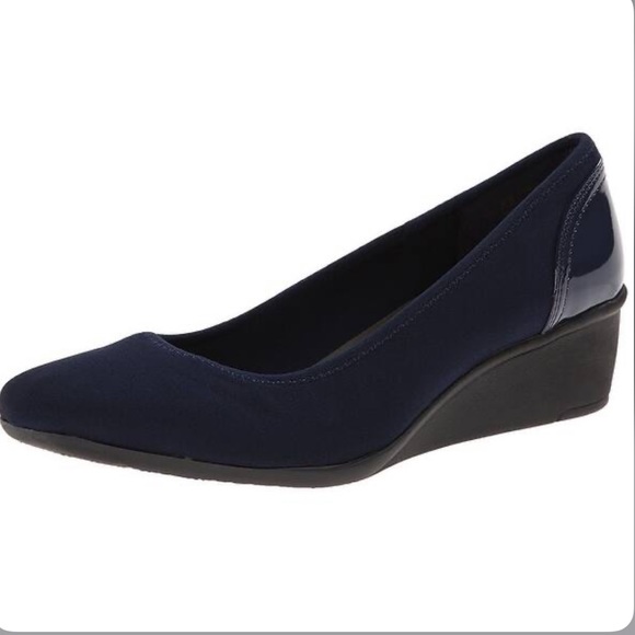 Navy Blue Fabric Wedge Pump Sporty Style - Picture 7 of 9